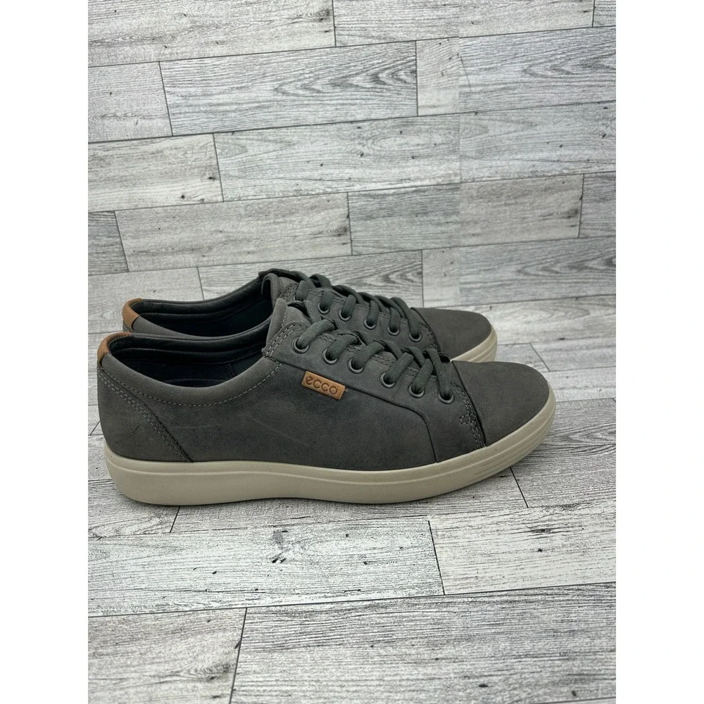 Ecco Soft 7 Sneakers Gray Leather Lace Up Casual‎ Walking Shoes